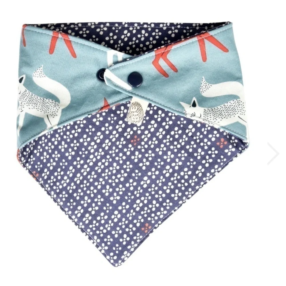 Bird Elephant Fox Bib Bandana Indigo Blue Gray Cotton Flannel 14 15 Inches